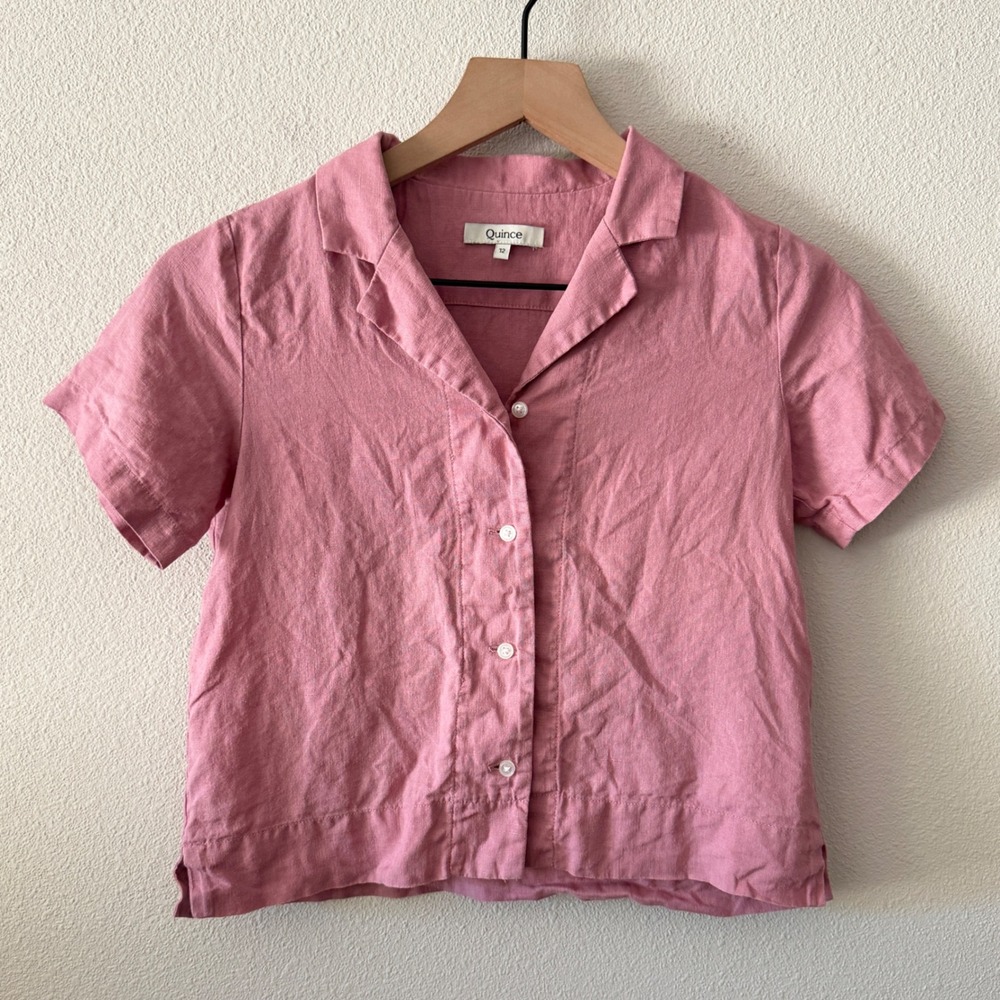 QUINCE Kids Short Sleeve Camp Shirt Linen Coastal Minimalist Preppy Size 12